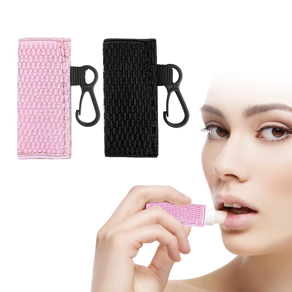 MAYCREATE Lipstick Holder Keychain Sleeves with Quick Release Buckle 2.6 x 6 cm Black & Pink for Women