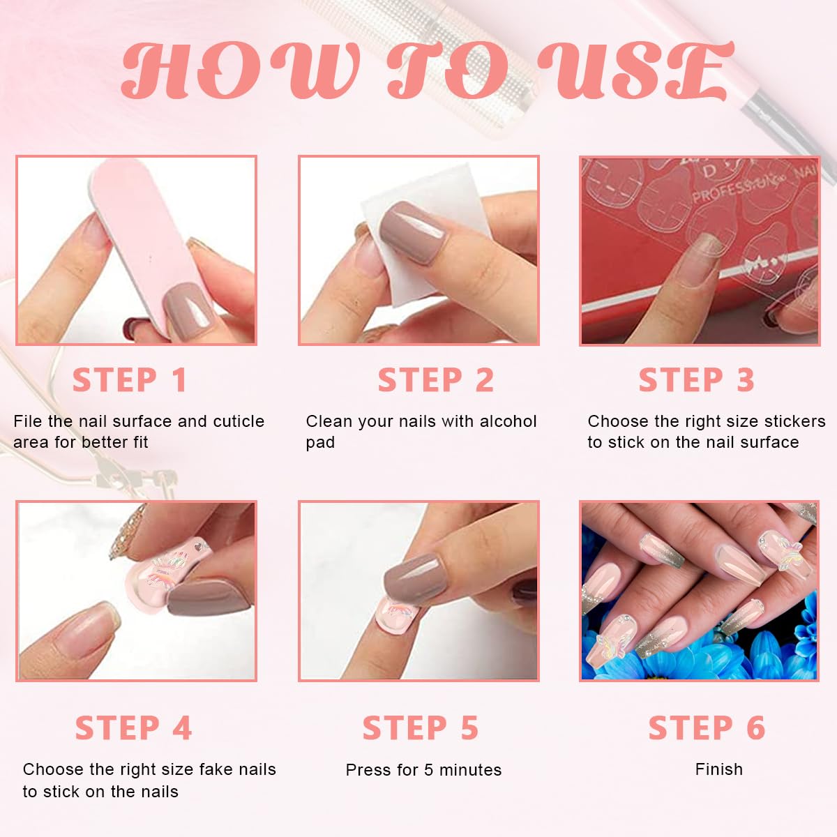 MAYCREATE® 24PCS Coffin Press on Nails Fake Nails Tips Full Cover Medium False Gradient Nails for Women and Girls, Perfect Accessory for Banquets, Soirees, Parties, No Glue