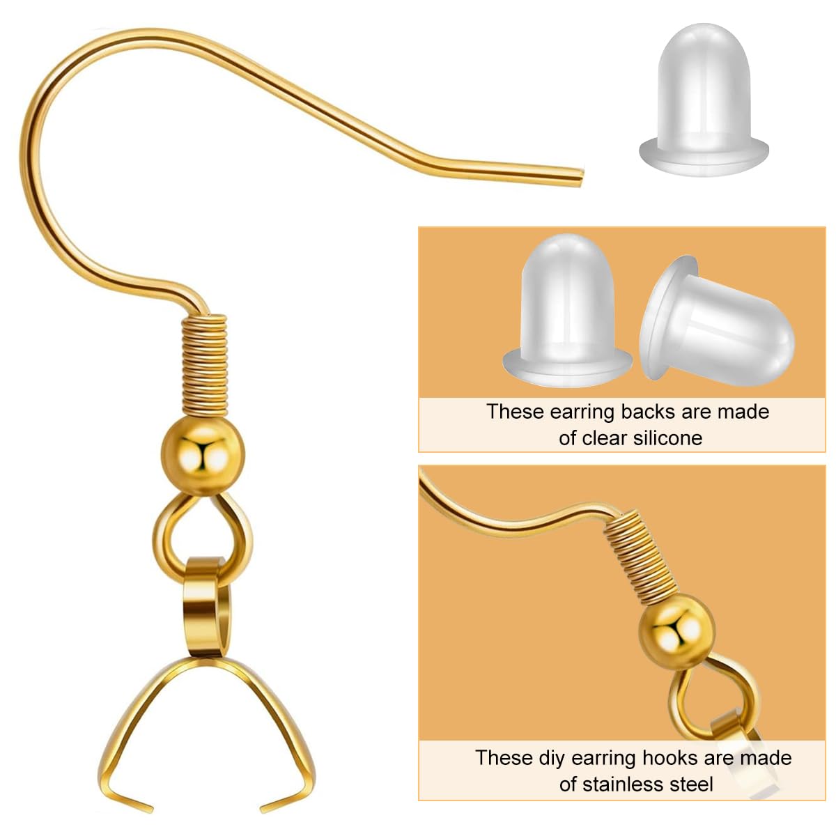 MAYCREATE Earring Hooks for Jewellery Making with 100 Hooks and 50 Backs | Hypoallergenic Gold Stainless Steel DIY Kit