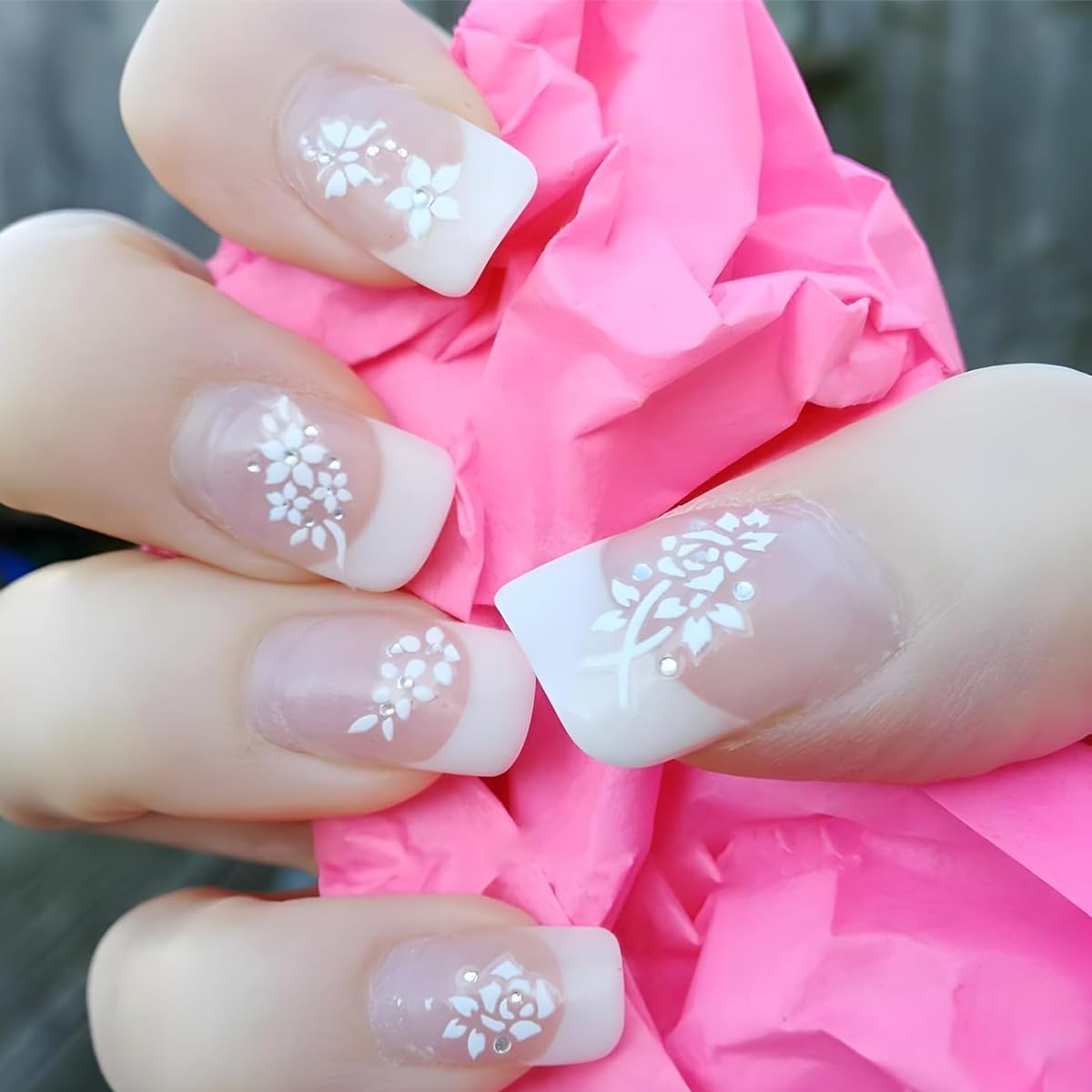 MAYCREATE Nail Art Stickers for Manicure Decoration featuring 30 Sheets 3D Self Adhesive White Flowers | Ideal for Women and Girls
