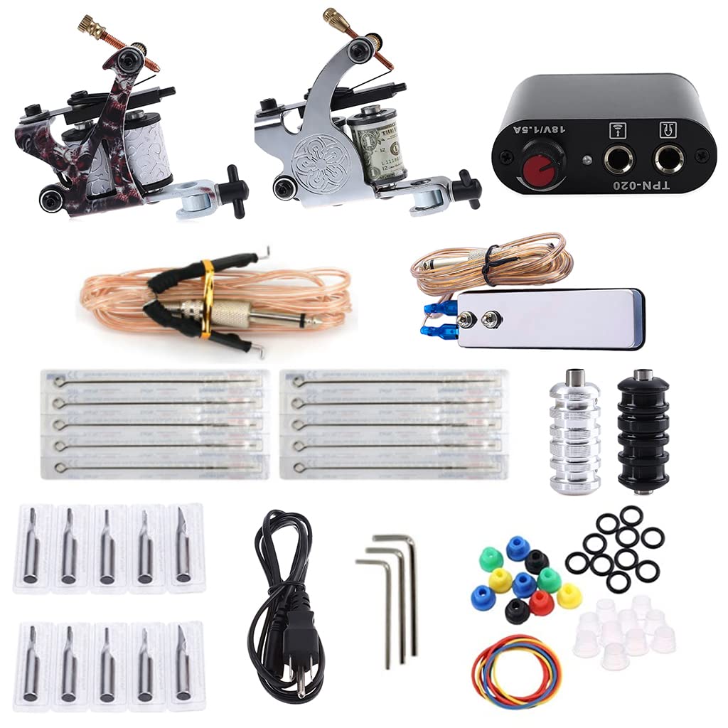 MAYCREATE Tattoo Machine Set for Beginners with 2 Guns and Power Supply | 10 Wrap Coils