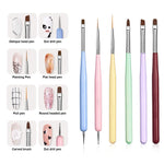 MAYCREATE Nail Art Brush Set for Acrylic Gel Nails with 2‑in‑1 Striping Dotting Tool | 6‑Piece Detailing Kit