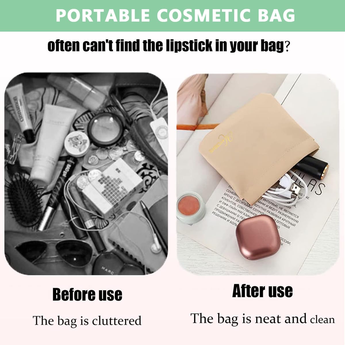 MAYCREATE Pocket Cosmetic Bag Set for Travel and Daily Use featuring Self Closing Design | 4pcs 4.7x4.3in Waterproof PU Pouches for Women