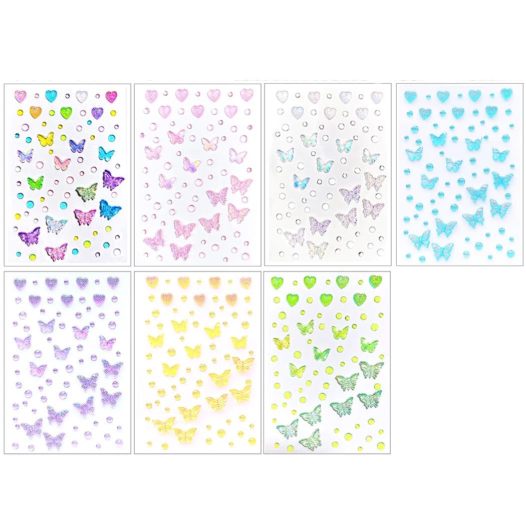 MAYCREATE Face Stickers for Makeup and Hair with 14 Sheets of 3D Crystal Butterflies | Self-Adhesive Acrylic Rhinestones for DIY Crafts and Festivals