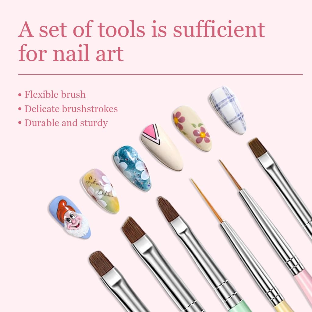 MAYCREATE Nail Art Brush Set for DIY and Salon Use with 6 Pieces & 2‑in‑1 Dotting Tool