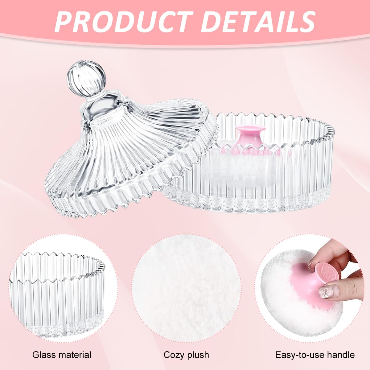 MAYCREATE Baby Powder Puff Set for Gentle Application with Handle and Glass Holder | 2Pcs Reusable Pads