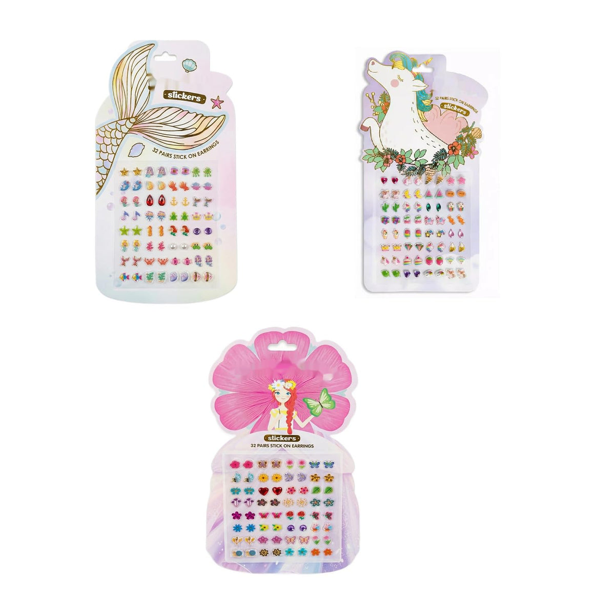 MAYCREATE® 3PCS Sticker Earrings 3D Princess Sticker Earring Gems Girls Earrings Self-Adhesive Glitter Craft Crystal Stickers for DIY Crafts & Dress Up