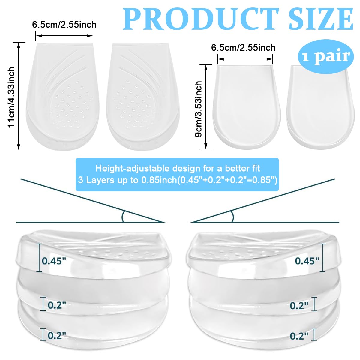 MAYCREATE Adjustable Orthotics Shoe Insert Heel Wedge for Supination & Pronation Correction Self-adhesive Gel Orthotics Shoe Insert for Improving Bow Legs, Knee Pain, Foot Alignment, One Pair