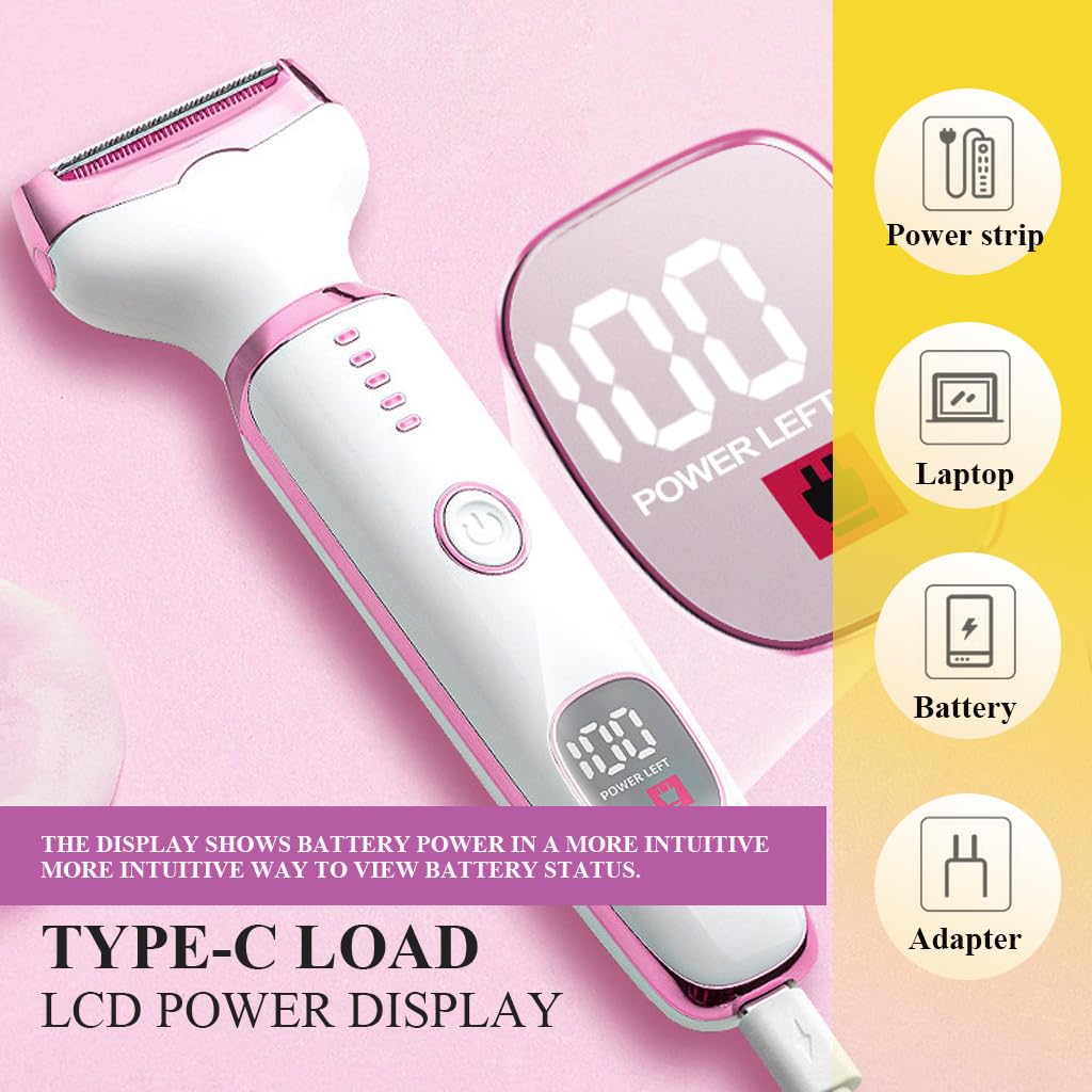 MAYCREATE Electric Razor Shavers for Women with 5 Attachments and LCD Display | Rechargeable Wet & Dry Trimmer for Face Body and Bikini
