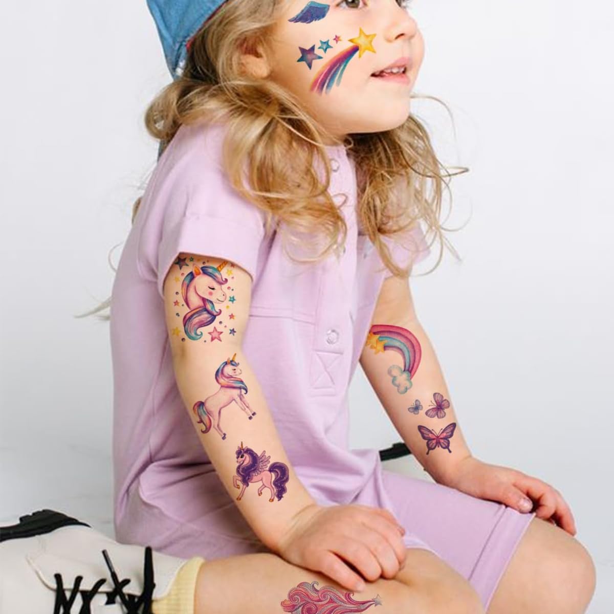 MAYCREATE Temporary Tattoo Stickers for Party featuring 12 Sheets Glitter Waterproof Designs | Safe for Kids
