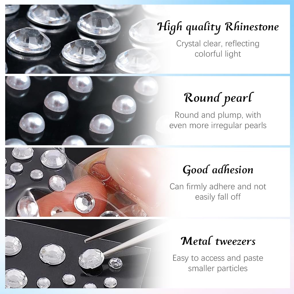MAYCREATE Face Gems Rhinestones for Makeup 1013pcs with Self Adhesive Jewels Kit | Pearls and Crystal Stickers for DIY Crafts