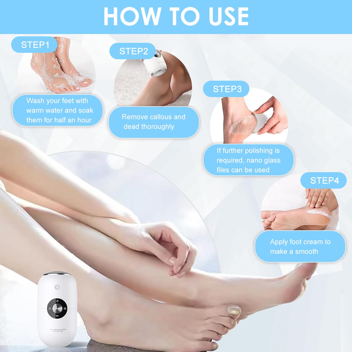 MAYCREATE Electric Foot Callus Remover for Pedicure Care with 3 Speeds and Pressure Sensor | USB Rechargeable Stainless Steel Tool