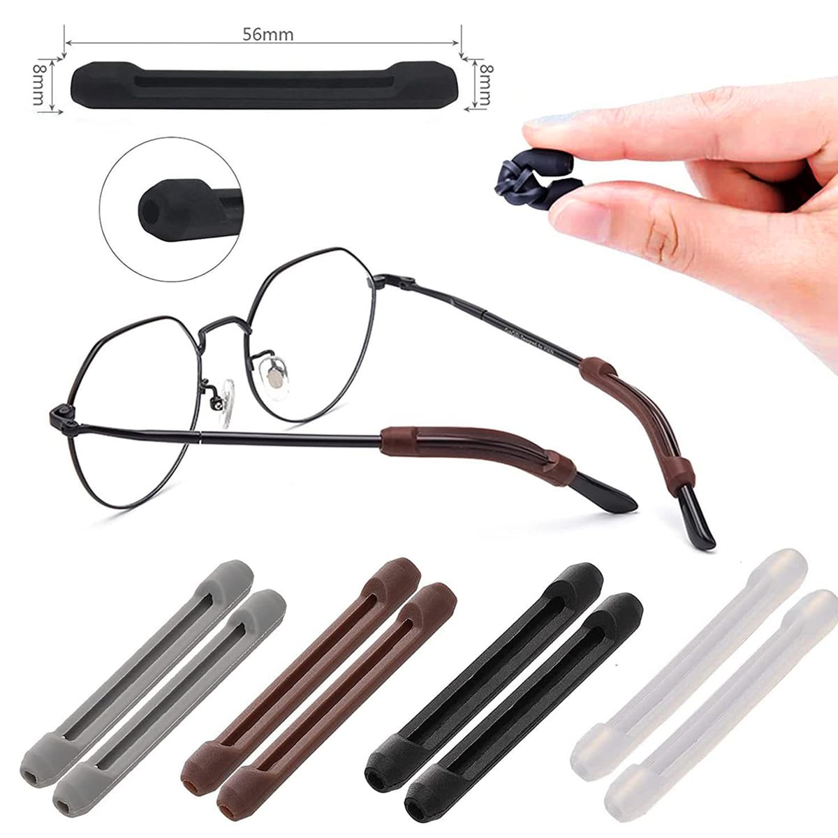 MAYCREATE® Eyeglasses Retainers Sets, Silicone Anti-Slip Eyeglass Holder, Eyeglasses Temple Tips Sleeve Retainer for Behind the Ear, Reusable Glasses Ear Grip for Sport Study