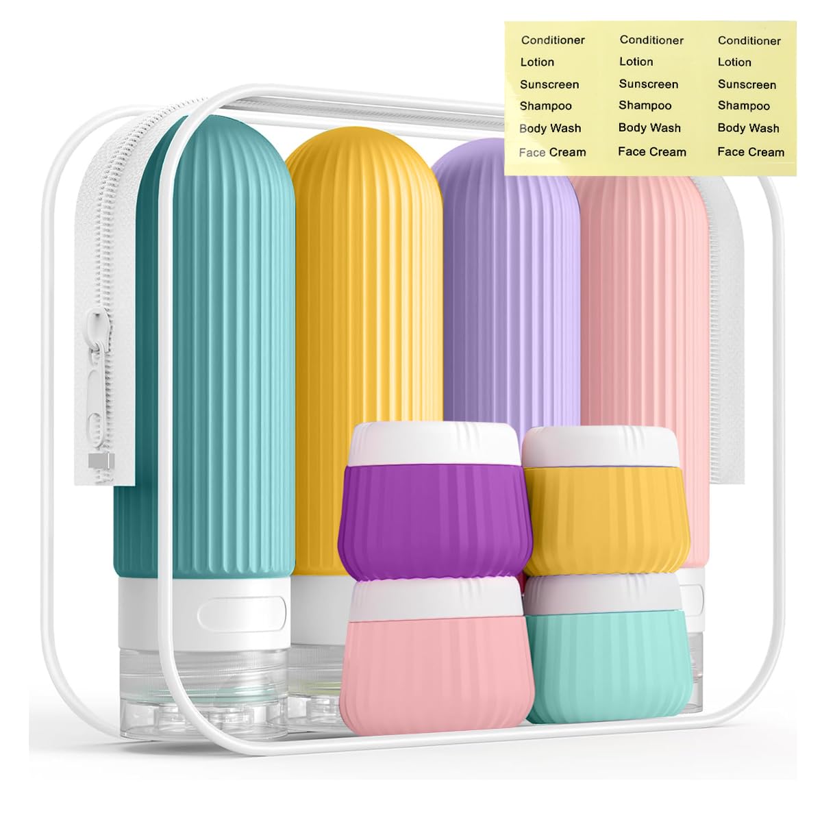 MAYCREATE Toiletries Travel Bottles Set for Air Travel with 8pcs 90ml and 40ml Leakproof Silicone Containers