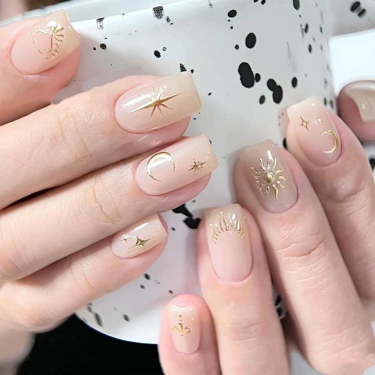 MAYCREATE 9 Sheet 3D Nail Art Decal Charm Stickers Self-Adhesive Embossed Crescent Sun Nail Art Stickers Decals Extension Nail Decal Stickers Nail Art Design Decoration