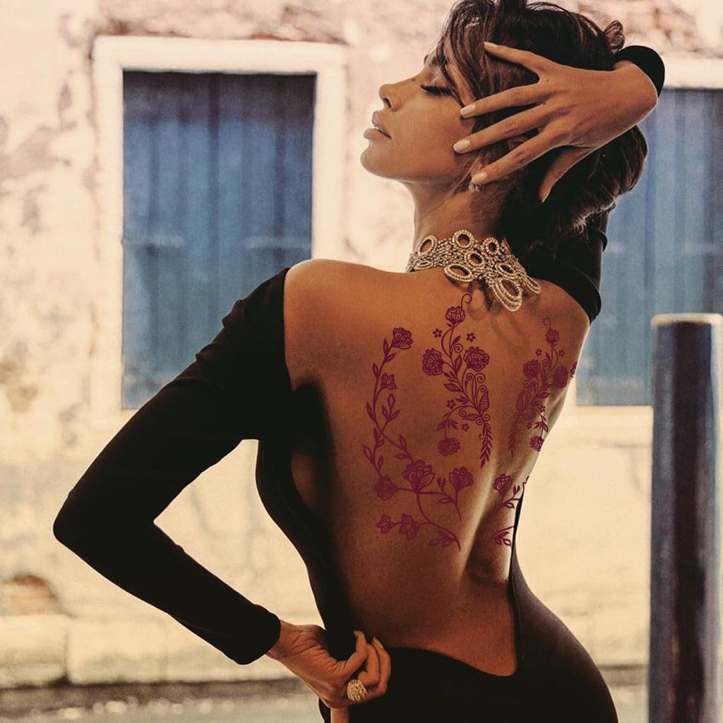 MAYCREATE Temporary Tattoo Stickers for Hands and Body with 12 Sheets Waterproof Henna | Brown Lotus Designs for Women and Girls