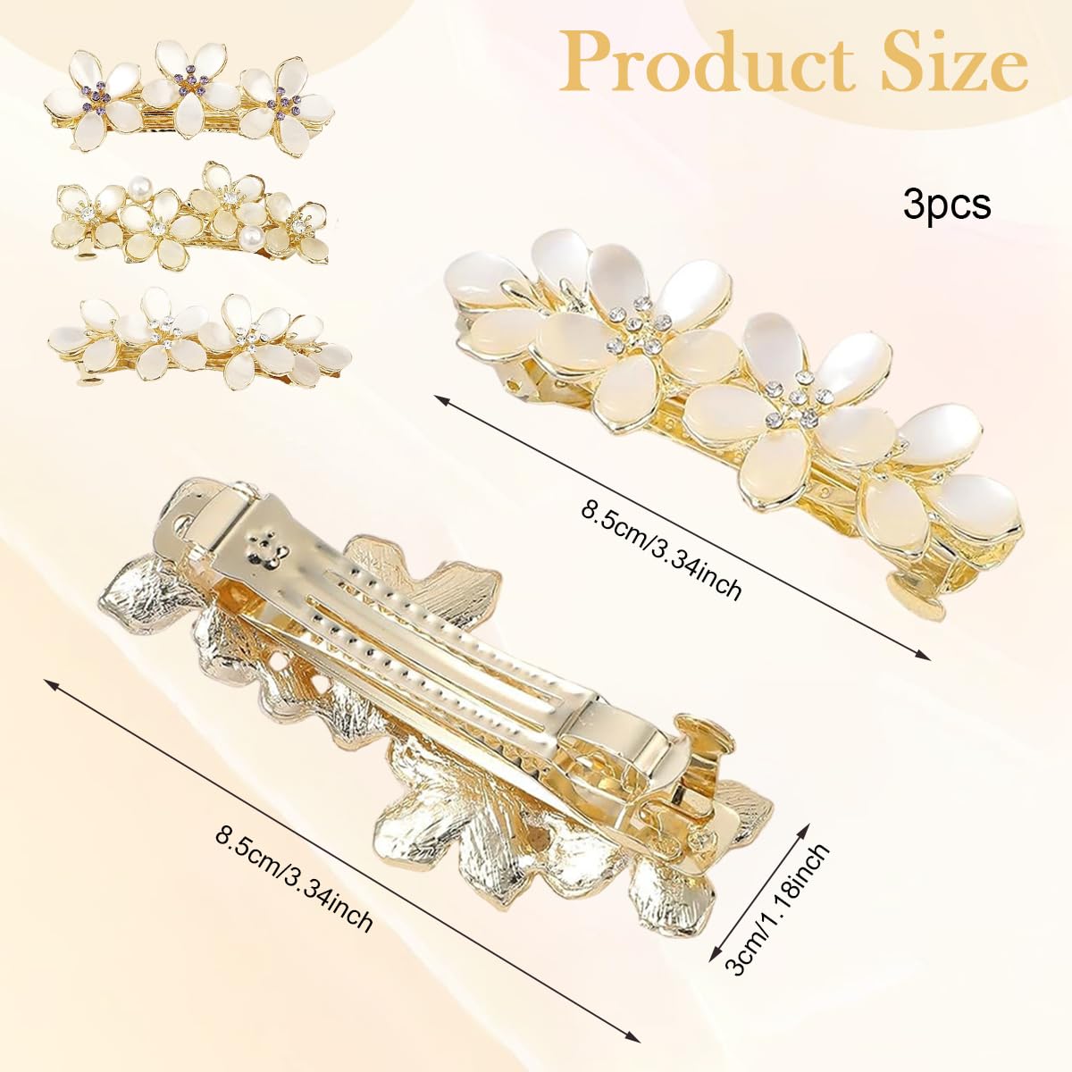 MAYCREATE Floral Hair Clips Set for Women with Opal Embellishment and Metal Barrettes | 3Pcs