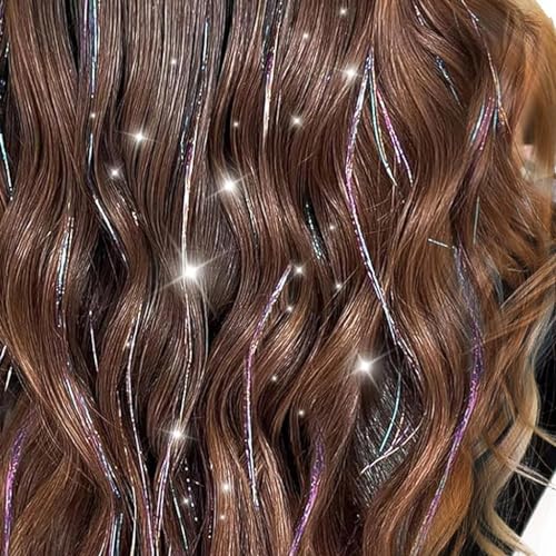 MAYCREATE® 18PCS Hair Tinsel Extensions for Women Girls Glitter 20 Inch Clip-in Fairy Highlight Sparkling Clips Party Festival Colorful