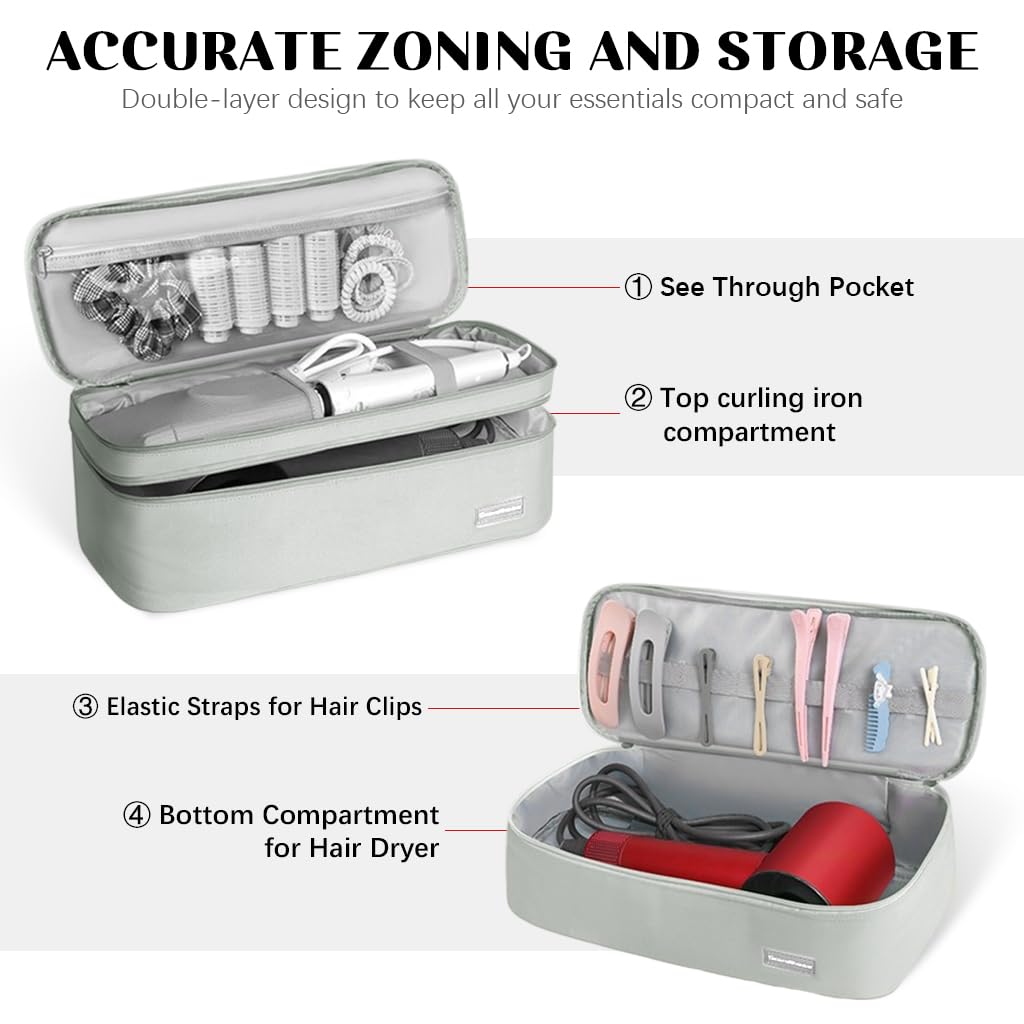 MAYCREATE Travel Carrying Case for Dyson Airwrap and Flexstyle with Double Layer 40x14x15cm Grey