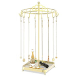 MAYCREATE Rotating Metal Necklace Holder Organizer with Acrylic Tray and 18 Hooks | Space-Saving Jewelry Display Stand