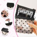 MAYCREATE Small Pouches for Women with Zipper and See Through Mesh 3Pcs 12x9cm | Heart Print Makeup Organizer