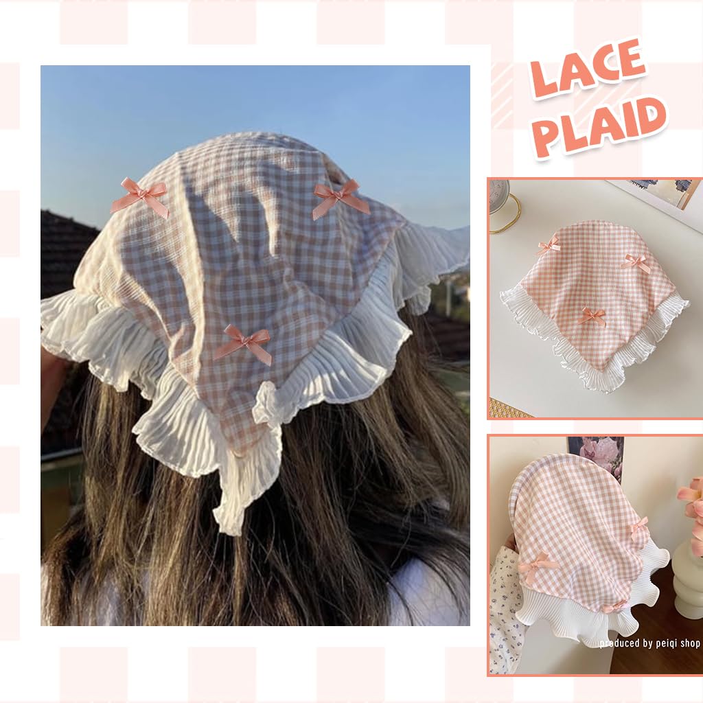 MAYCREATE Headwear for Girls with White Lace Headband and Pink Plaid Bow | 2Pcs Fashion Hair Accessories