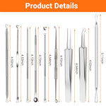 MAYCREATE® 9PCS Blackhead Remover Tools Stainless Steel Blackhead Pimple Blemish Extractor/Remover Tool with Tweezers, Professional Acne Remove Tools