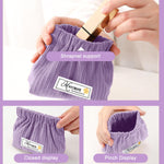 MAYCREATE Small Makeup Pouch Set for Travel and Daily Use featuring Self Closing Design | 2pcs 14x12cm Corduroy Bags in Pink and Purple