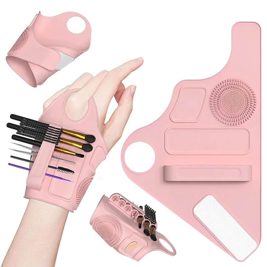 MAYCREATE Makeup Mixing Palette Wristband for Artists with 6 Tool Sleeves and Silicone Tray