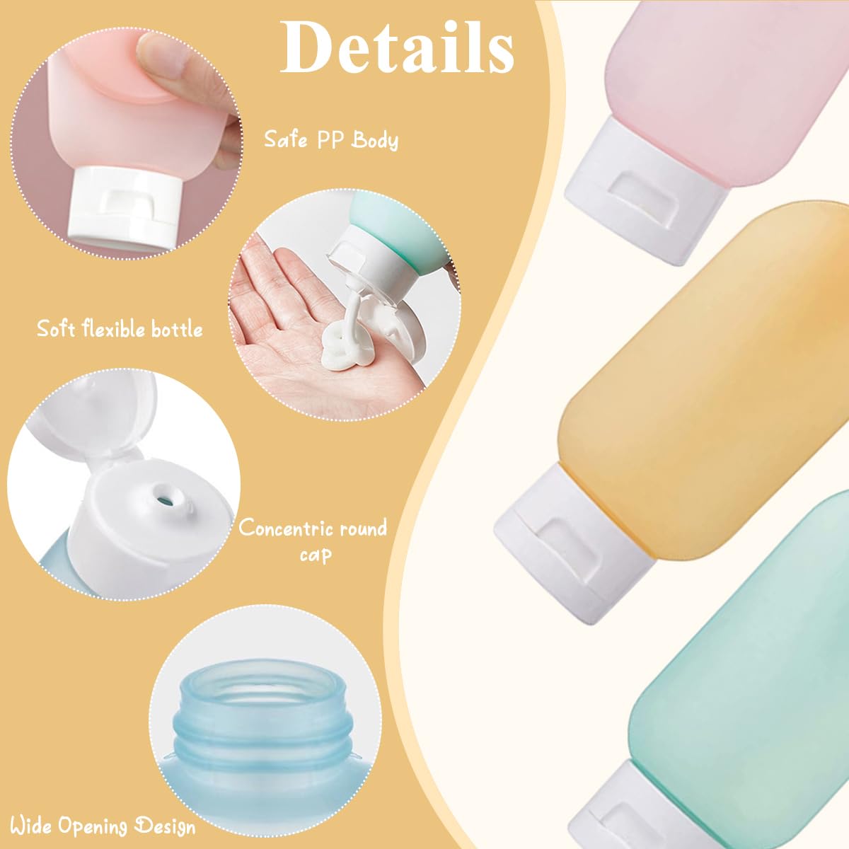 MAYCREATE Travel Bottles for Toiletries 9PCS Set 60ml Leakproof Squeeze Containers BPA-Free for Shampoo and Lotion