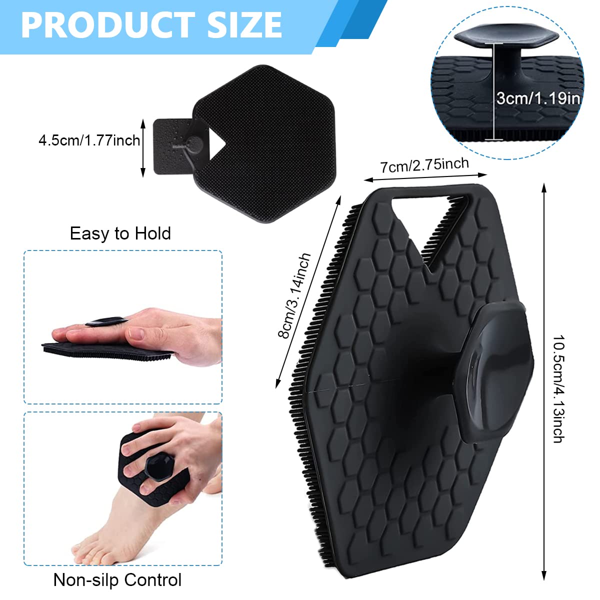 MAYCREATE Silicone Body Scrubber for Shower with Suction Grip and Soft Exfoliating Bristles