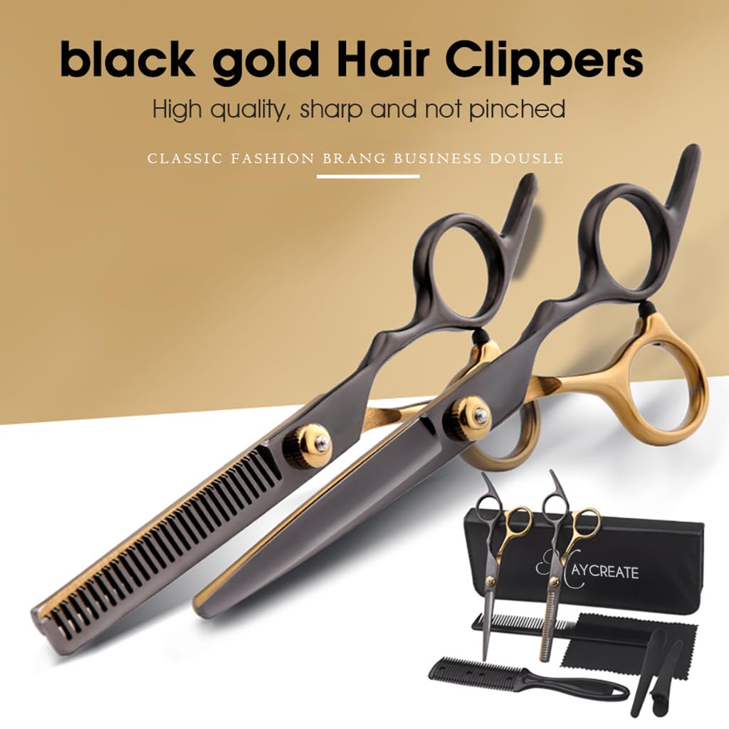MAYCREATE Hair Cutting Scissors Kit for Home and Salon Use featuring Adjustable Screw | 10pcs Stainless Steel Set for Men and Family Haircuts