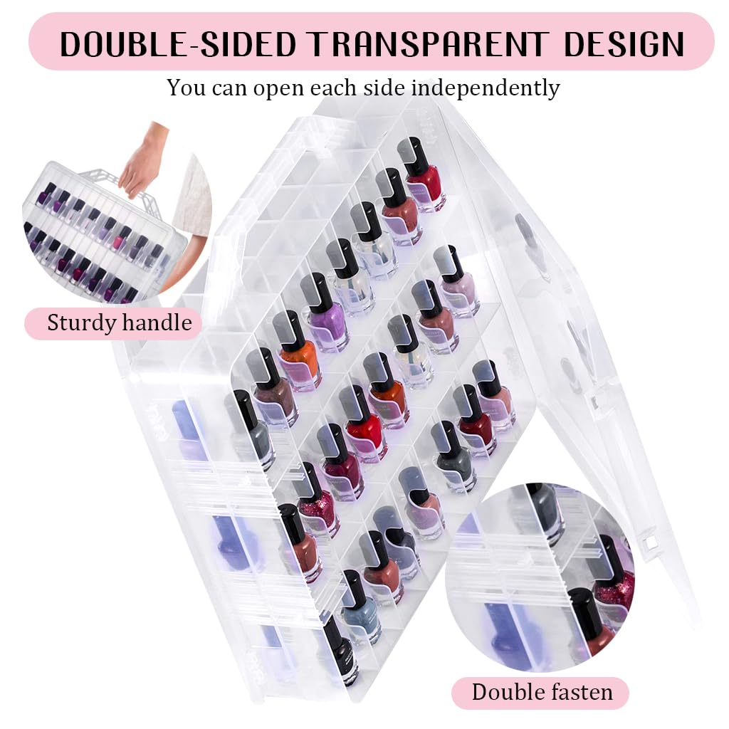 MAYCREATE Organizer Case for Makeup and Nail Polish with 48 Compartments and Clear Double Sided Lids