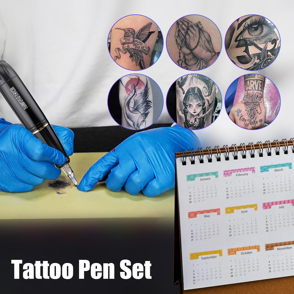 MAYCREATE Tattoo Machine Kit with 20 Cartridge Needles and Ergonomic Rotary Pen | for Beginners and Professional Artists