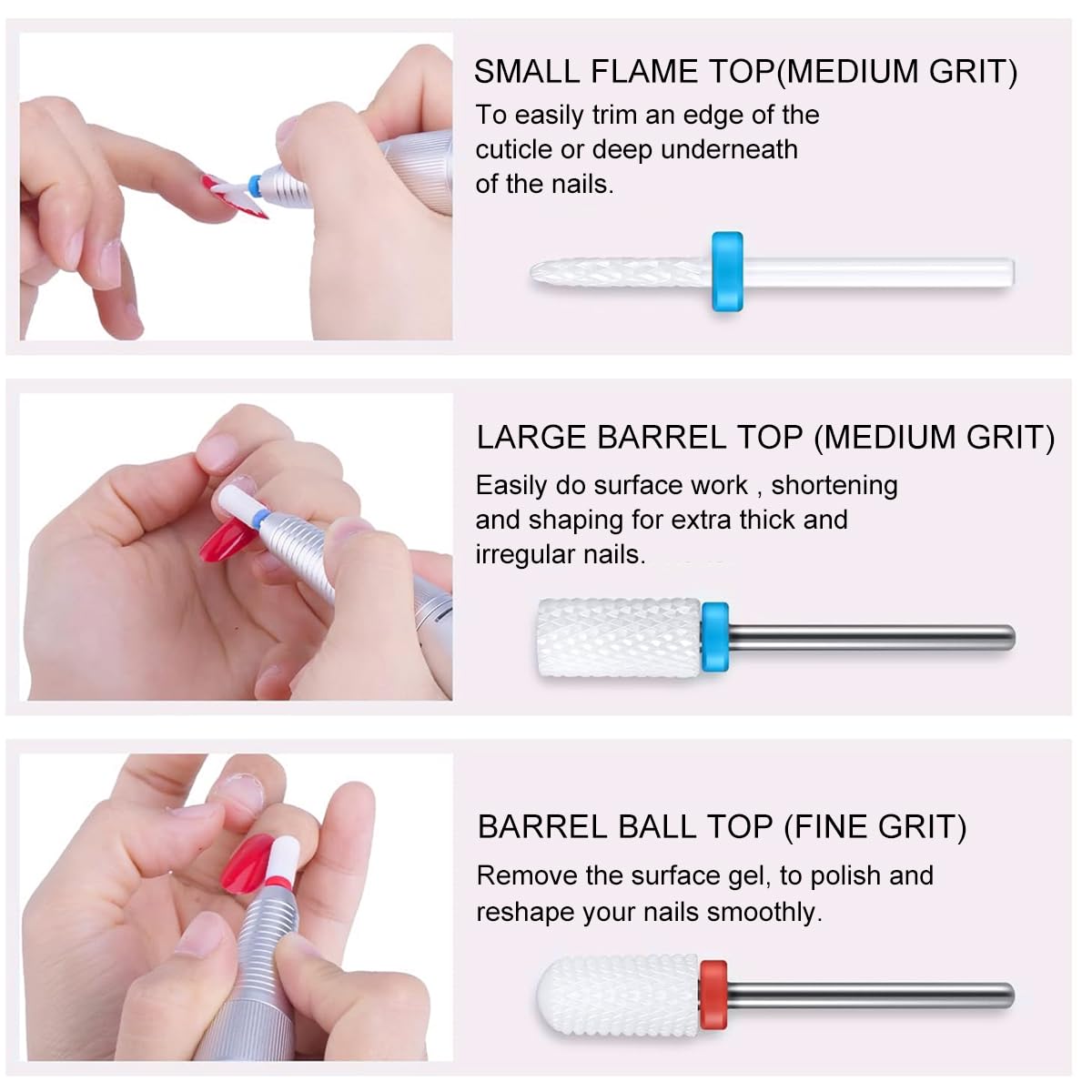 MAYCREATE Ceramic Nail Drill Bits 10 Pcs for Gel Removal and Shaping with 2.35mm Shank