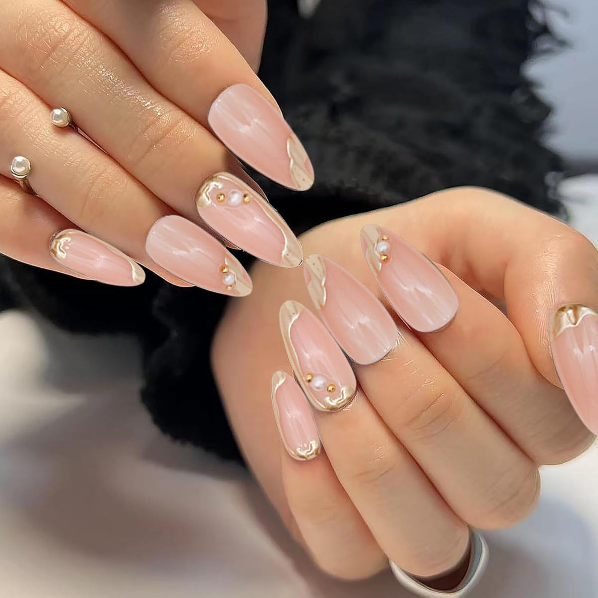 MAYCREATE Press On Nails for DIY Nail Art featuring 3D Embossed Almond Design 24 Pcs Set