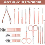 MAYCREATE Pedicure Kit for Women with 18 in1 Stainless Steel Tools and Leather Travel Case | Pink Manicure Set