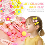 MAYCREATE Hair Clips for Girls 28Pcs Set with Unique Cartoon Designs in Pink and Yellow | Cute Gift Accessory for Kids