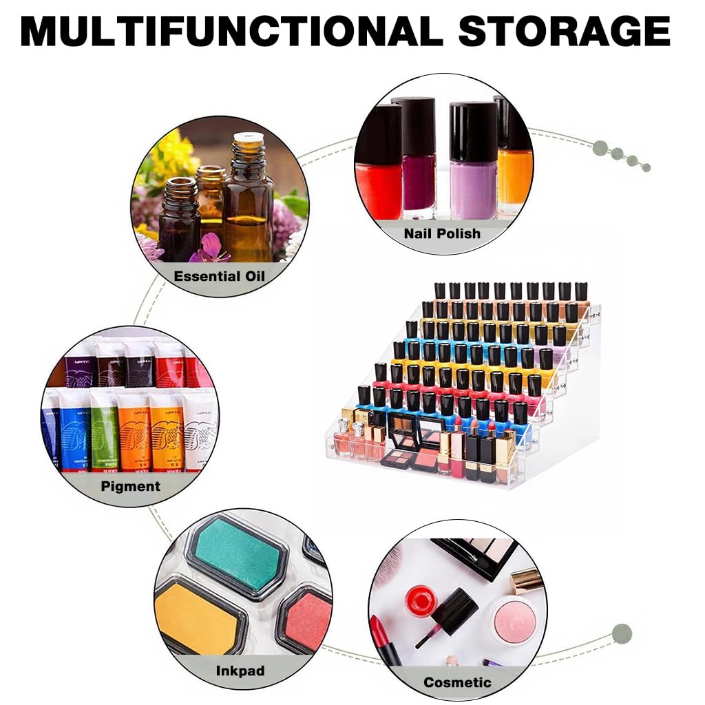 MAYCREATE Nail Polish Organizer Box for Vanity and Salon with 7 Tier Stepped Acrylic Display | 12x15x11 inch