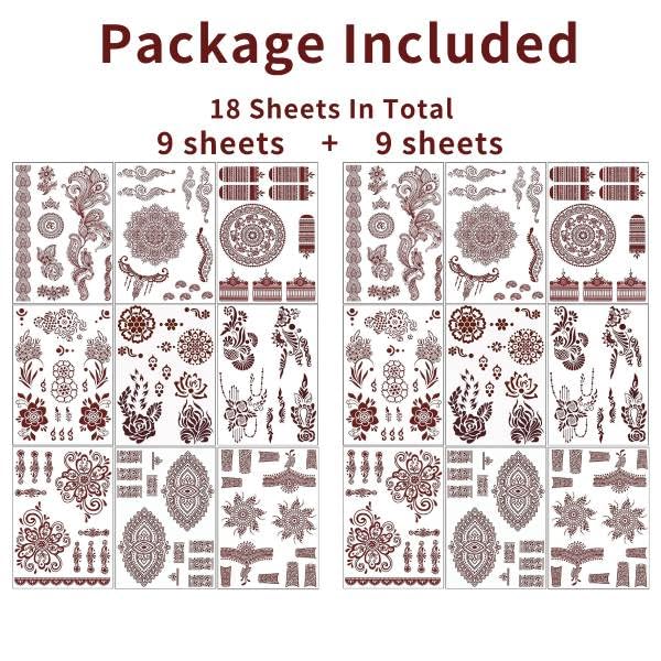MAYCREATE Tattoo Sticker for Women and Girls with 18 Sheets Waterproof Brown Henna Designs | Mandala and Lotus Body Art