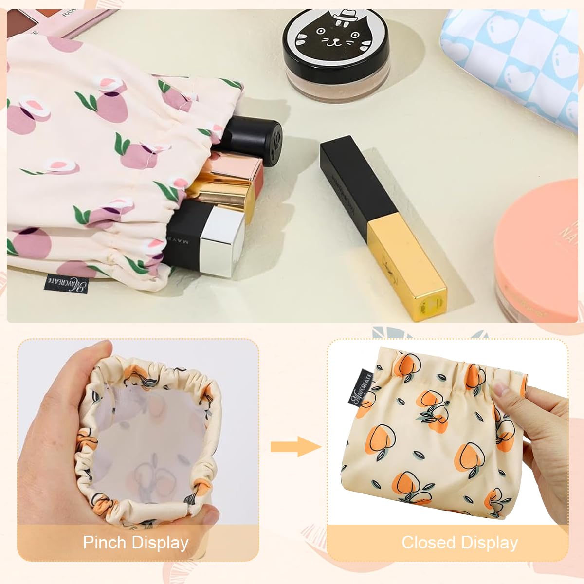 MAYCREATE Small Pouches for Women with Self Closing Design and Oxford Fabric | 3pcs 13×13cm Makeup Organizer