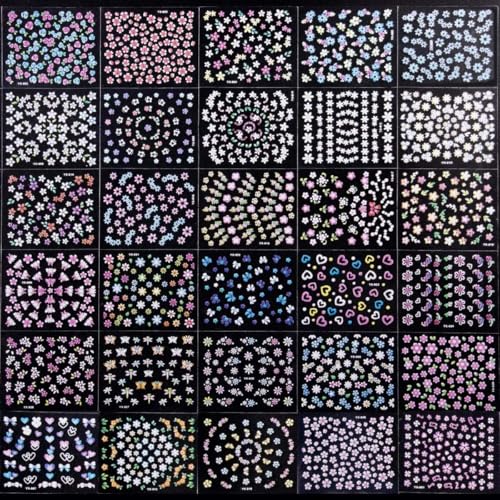 MAYCREATE® 60Sheets Mini Colorful Daisy Nail Art Stickers for Nail Extension Self-Adhesive Embossing Flower Nail Stickers Nail Art Embellishments DIY Nail Art Stickers