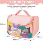MAYCREATE Travel Cosmetic Bag for Women with Dual Zipper and Mesh Pouch, Pink 22.5×16.5×15.2cm | Waterproof PVC Makeup Organizer