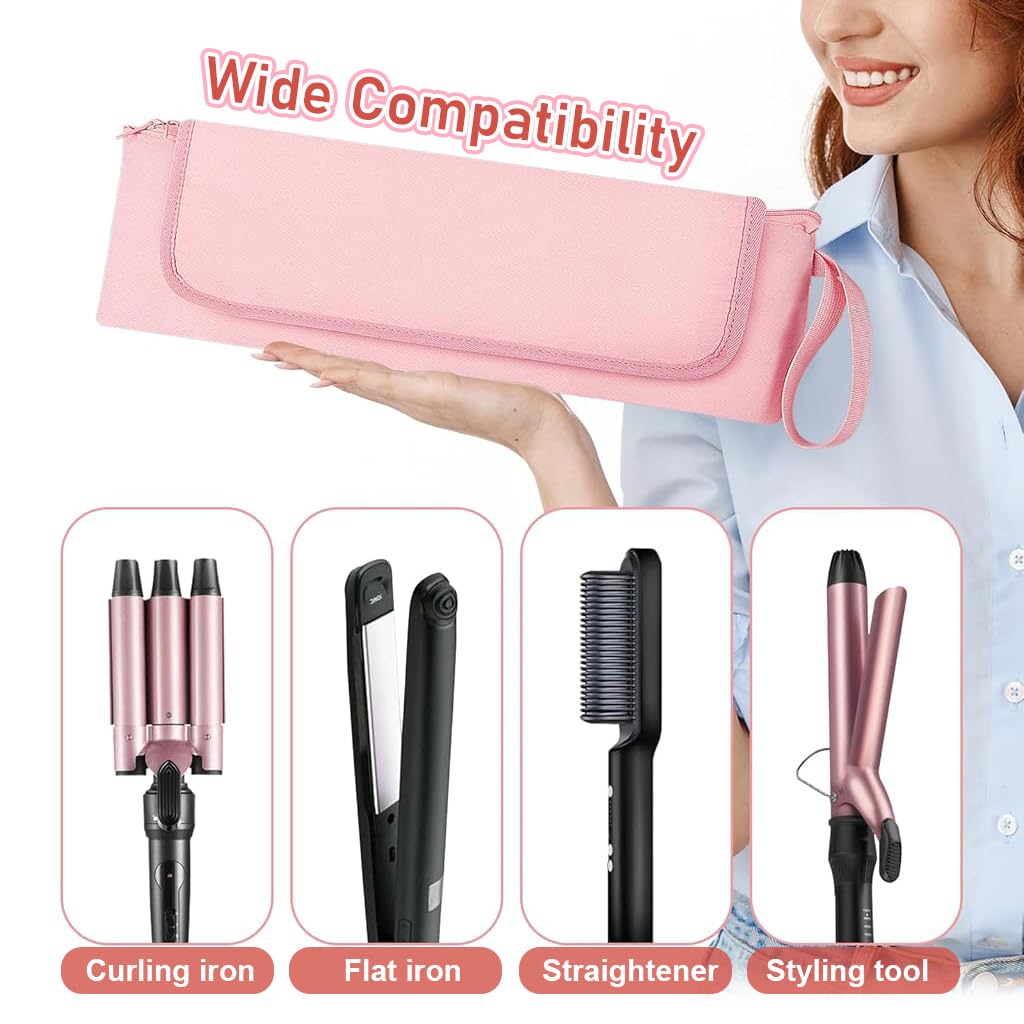 MAYCREATE Hair Tools Travel Bag for Flat Irons and Curling Irons with Silicone Pad 46x12x15cm Pink