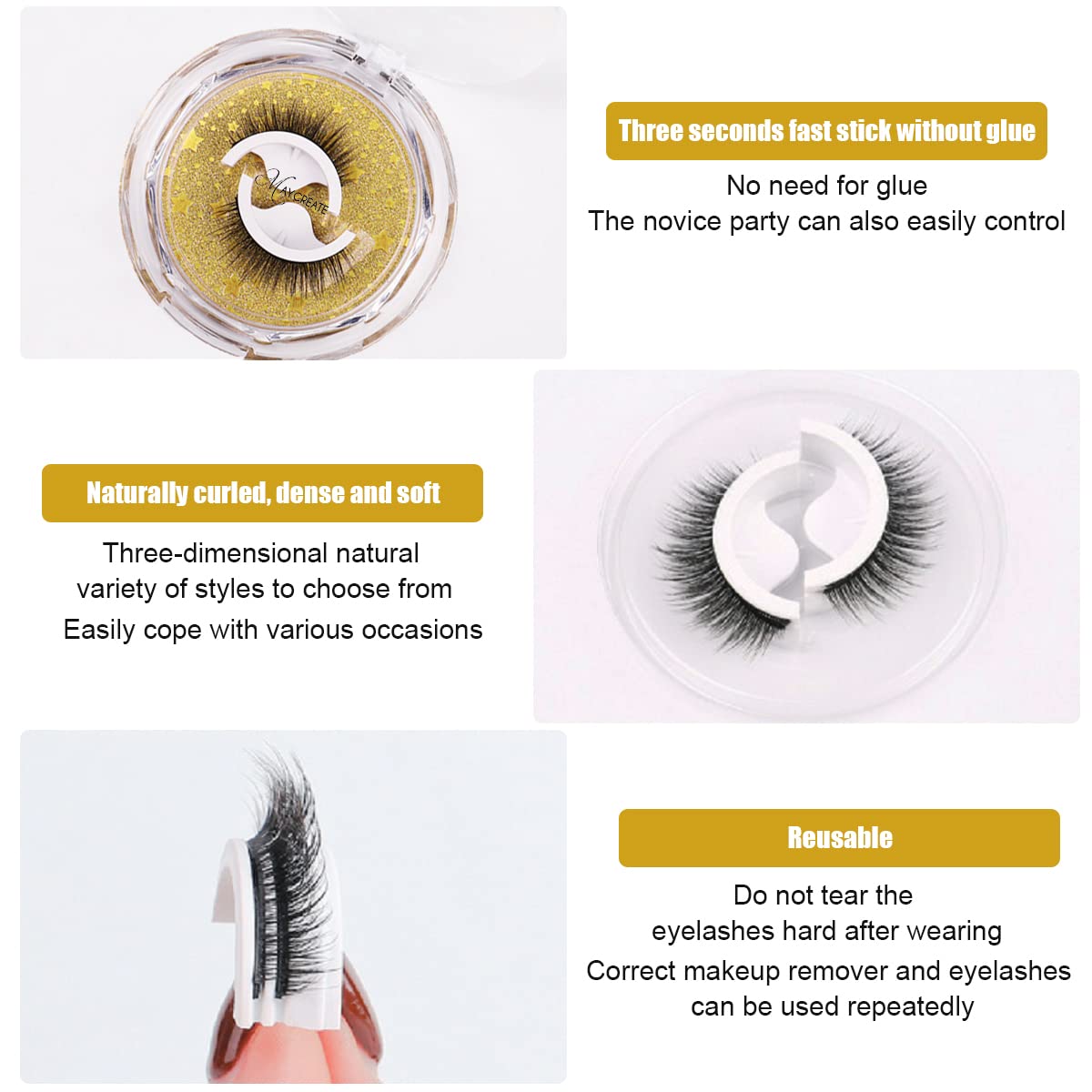 MAYCREATE False Eyelashes for Daily and Party Wear featuring Self Adhesive 11mm Design | Soft Black Faux Lashes for Women