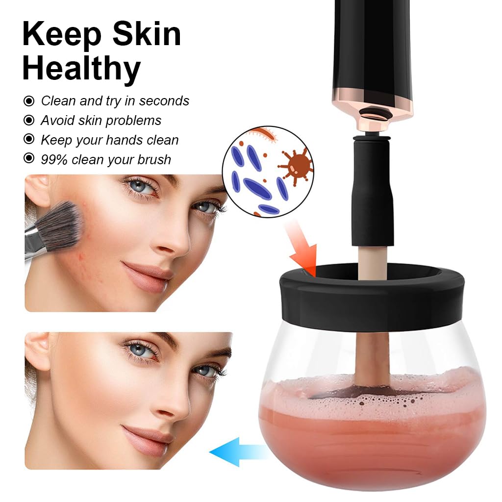 MAYCREATE Makeup Brush Cleaner for Quick Cleaning with 8 Collars and USB Plug | Pink Cup