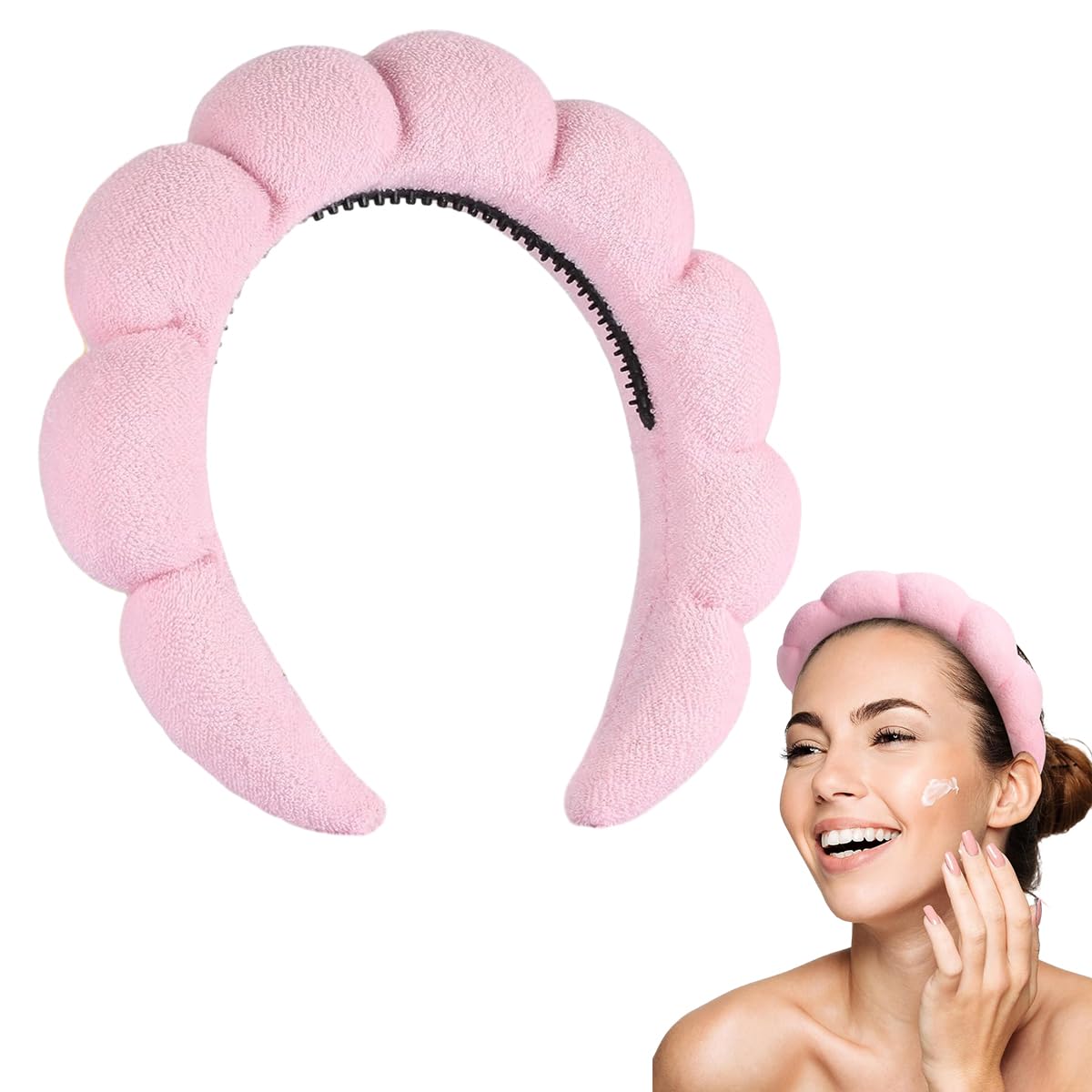 MAYCREATE Spa Facial Headband for Face Washing with Anti Slip Terry Cloth | Pink Hair Band for Women and Girls Makeup