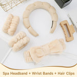 MAYCREATE Face Wash Hair Bands for Women with Coral Velvet Wristbands and Bow Headband | 5pcs Skincare Set