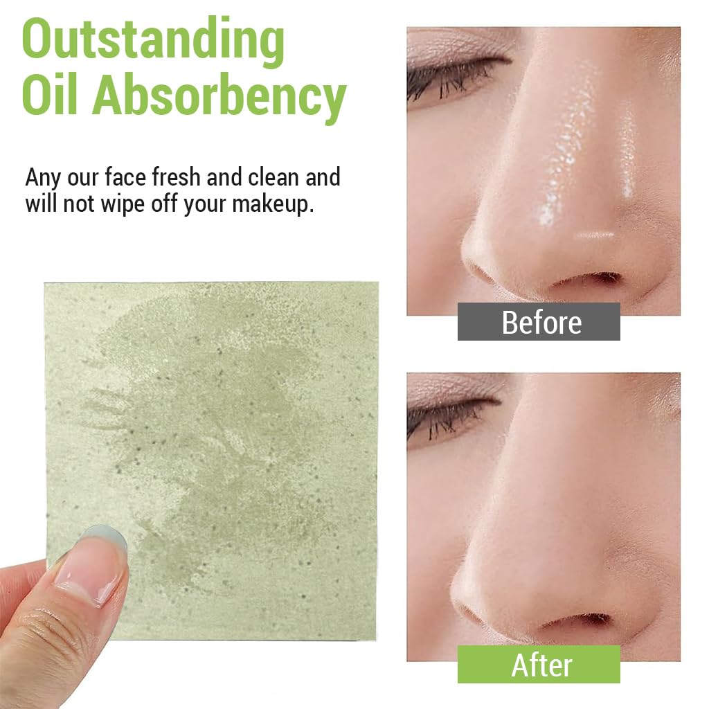 MAYCREATE® 300Pcs Face Oil Blotting Paper Natural Green Tea Carbon Linen Oil-absorbing Sheets for Oily Skin, Portable Oil Absorbing Sheets for Men and Women