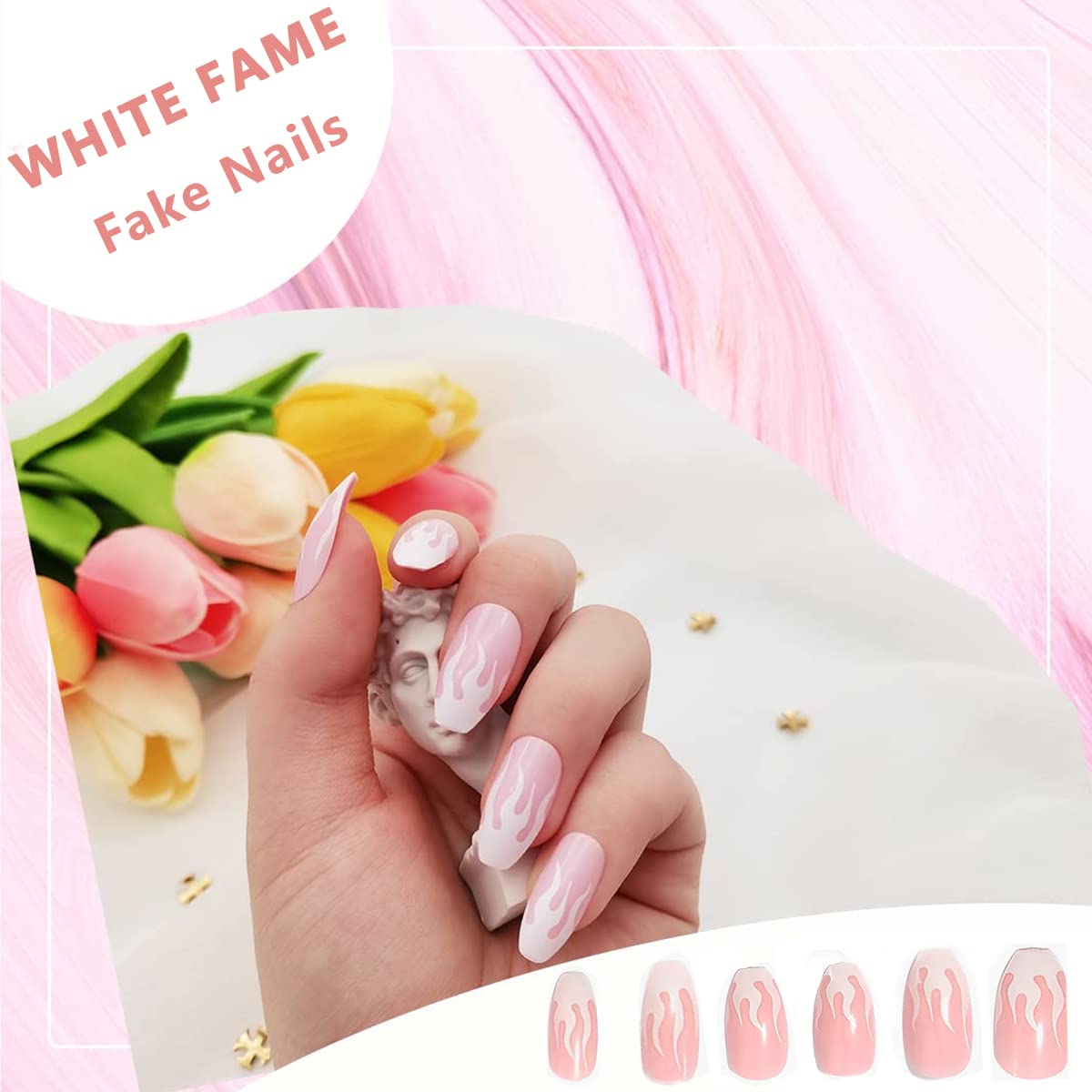 MAYCREATE® 24pcs Press-On Nails Creative French Nail Acrylic Press on Nail Fake Nails Full Cover Press On False Nails with Double Sided Adhesive Tabs, Almond Shape Press on Nail